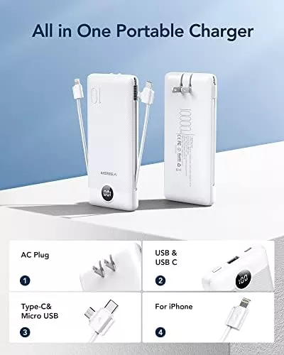 VEGER Portable Charger for iPhone Built in Cables Fast Charging - Travel With Glen