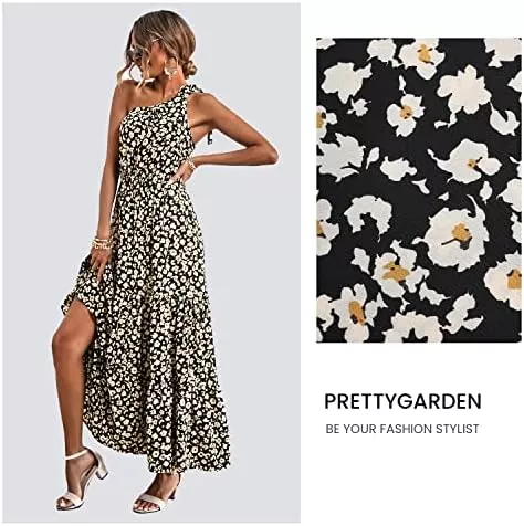PRETTYGARDEN Women's Floral Summer Dress 2023 Knot One Shoulder Sleeveless - Travel With Glen