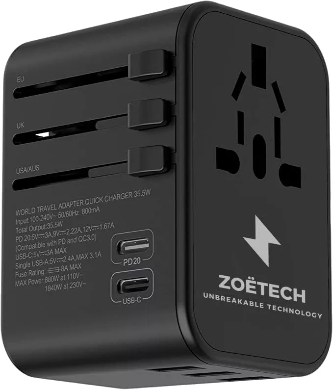 ZOËTECH 35.5W Quick Charge 3 Fast USB, ELECTRIC, 2 PD - Travel With Glen