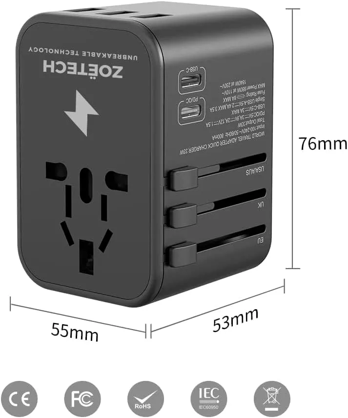 ZOËTECH 35.5W Quick Charge 3 Fast USB, ELECTRIC, 2 PD - Travel With Glen