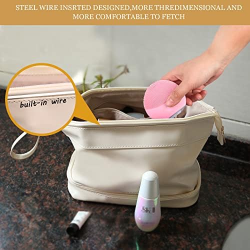 Abiudeng Makeup Bag, Double Layer, Portable Travel Leather Roomy Toiletry - Travel With Glen