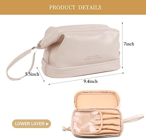 Abiudeng Makeup Bag, Double Layer, Portable Travel Leather Roomy Toiletry - Travel With Glen