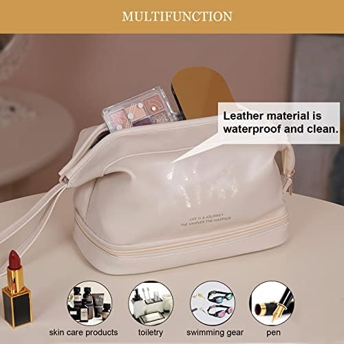 Abiudeng Makeup Bag, Double Layer, Portable Travel Leather Roomy Toiletry - Travel With Glen
