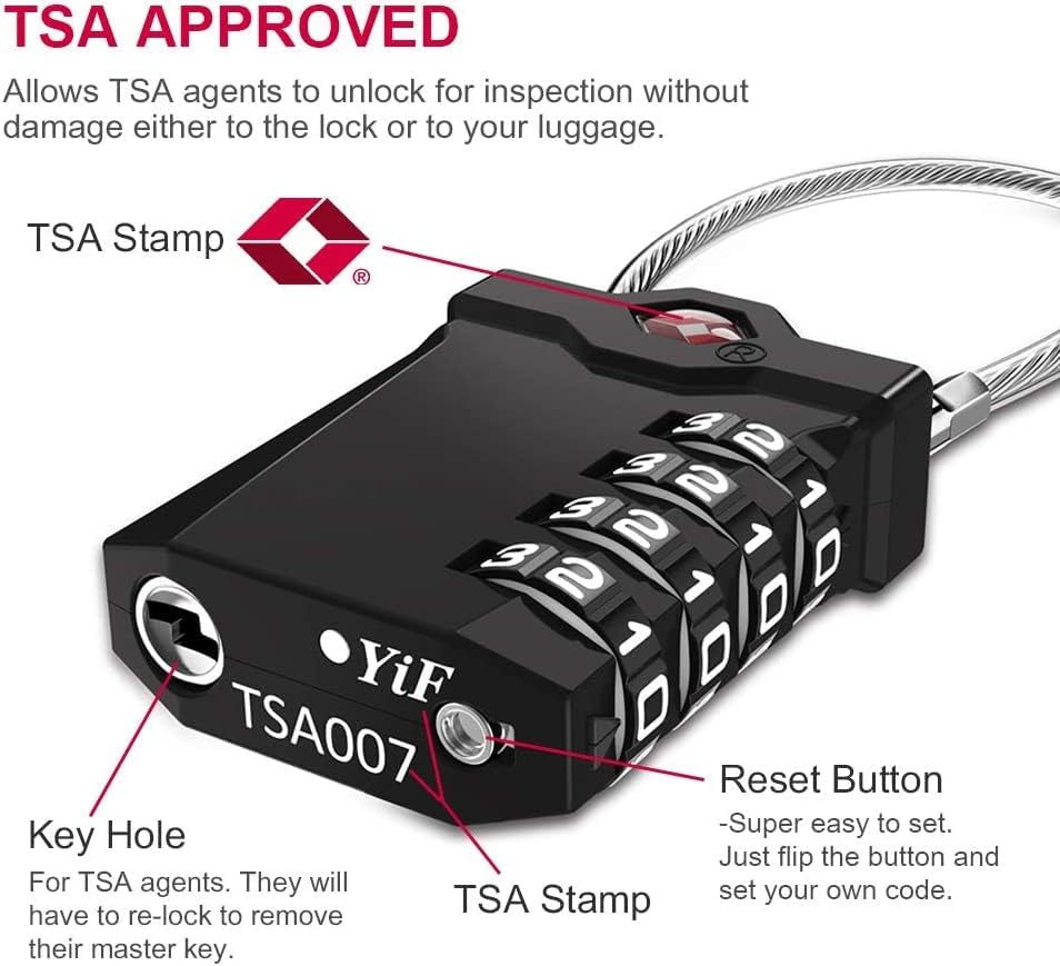 ZHEGE Luggage Locks TSA Approved Cable Lock Flexible, 4 Digit - Travel With Glen