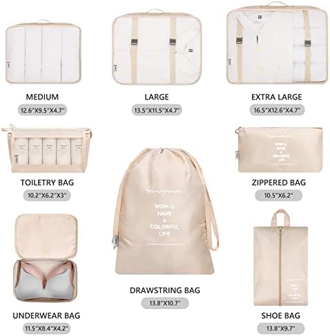 Mossio 8 Set Packing Cubes with Shoe Bag - Travel - Travel With Glen