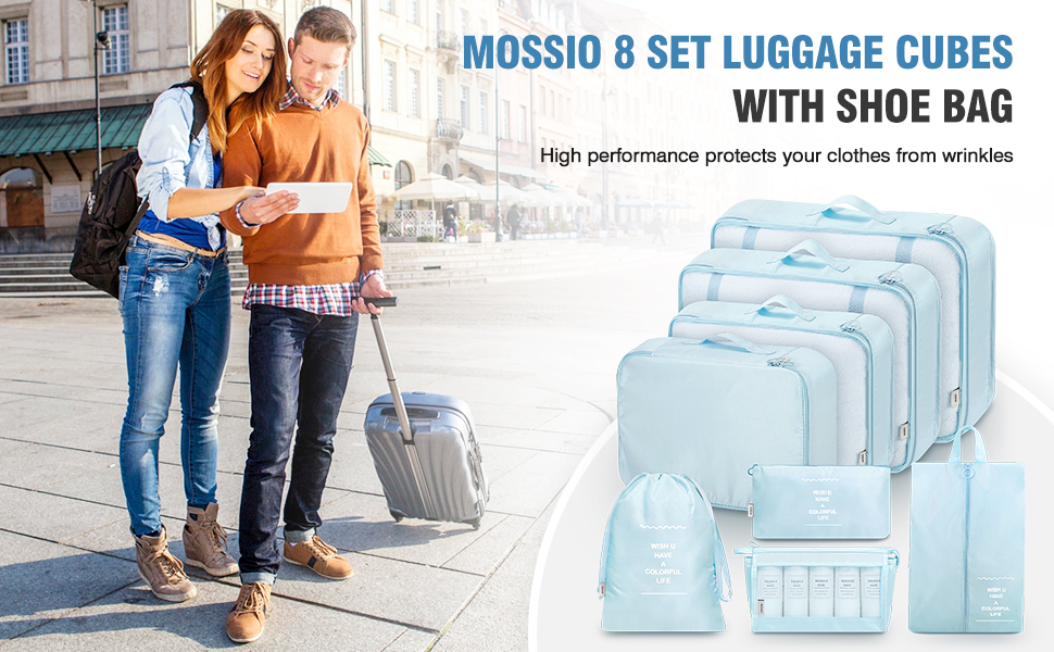Mossio 8 Set Packing Cubes with Shoe Bag - Travel - Travel With Glen
