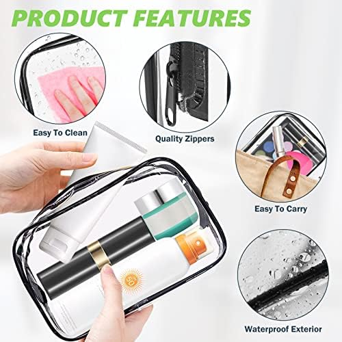 AURUZA 6 PACK Clear Toiletry Bag, TSA Approved Cosmetic Makeup - Travel With Glen