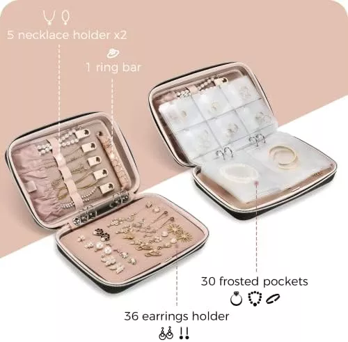 ProCase Large Travel Jewelry Organizer Case, Jewellry Home Storage Book - Travel With Glen