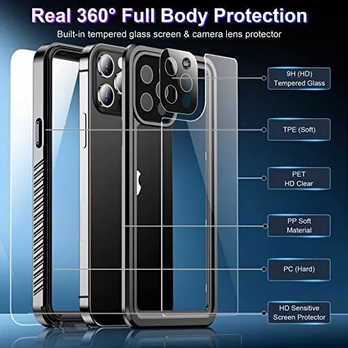 2023 New for iPhone 12 Pro Case Waterproof,[Glass Camera Protector - Travel With Glen