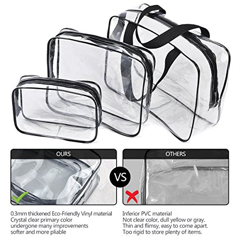 3Pcs Crystal Clear PVC Travel Toiletry Bag Kit for Women - Travel With Glen