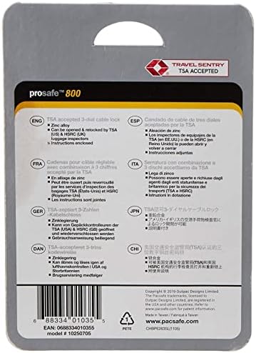Pacsafe Prosafe 800 TSA Accepted 3-Dial Cable Lock, Silver - Travel With Glen