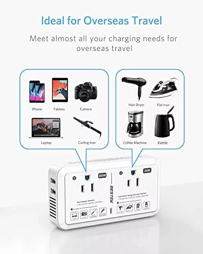 BESTEK 2000W Travel Voltage Converter, Power Step Down 240V to - Travel With Glen