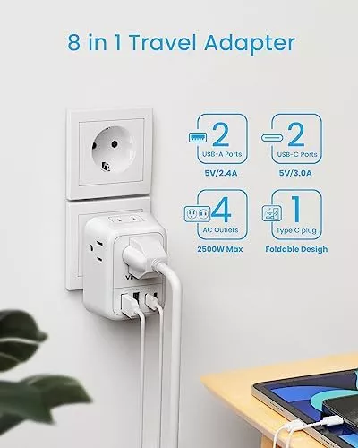 European Travel Plug Adapter, VINTAR Foldable International Travel Adapter with - Travel With Glen