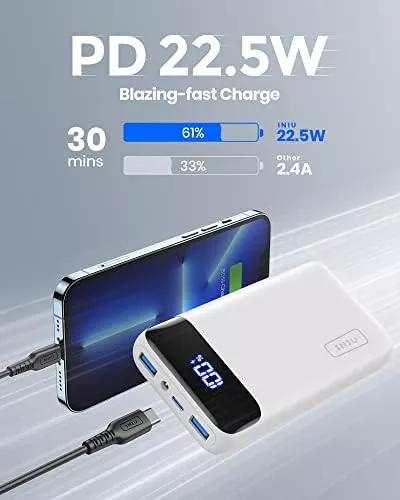 INIU Portable Charger, 22.5W PD3.0 QC4.0 Fast Charging LED Display - Travel With Glen
