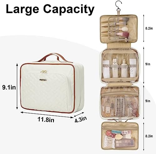 Fixwal Travel Toiletry Bag for Women, Large-capacity, White, Water-resistant, Makeup - Travel With Glen