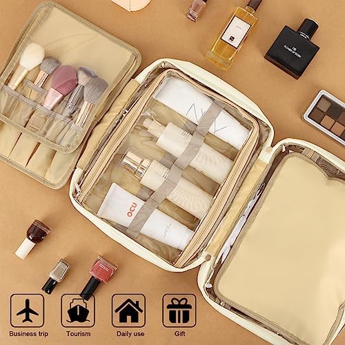 Fixwal Travel Toiletry Bag for Women, Large-capacity, White, Water-resistant, Makeup - Travel With Glen