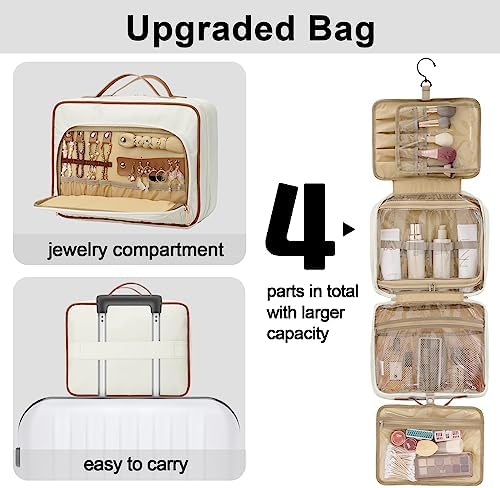 Fixwal Travel Toiletry Bag for Women, Large-capacity, White, Water-resistant, Makeup - Travel With Glen