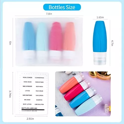 4pieces Leak-proof 2oz Silicone Travel Size Bottles Set Airport TSA - Travel With Glen