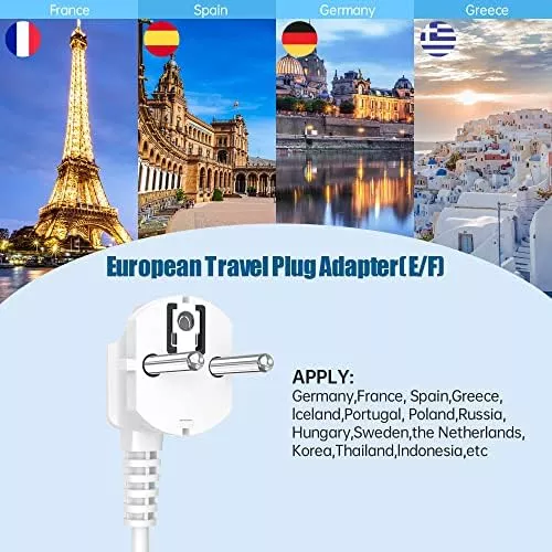 European Travel Plug Adapter with USB C, 4FT Extension Cord, - Travel With Glen