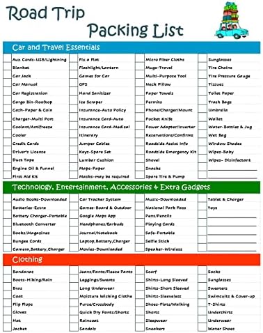 Ultimate Road Trip Planner Packing Checklist -Laminated & Double Sided ...