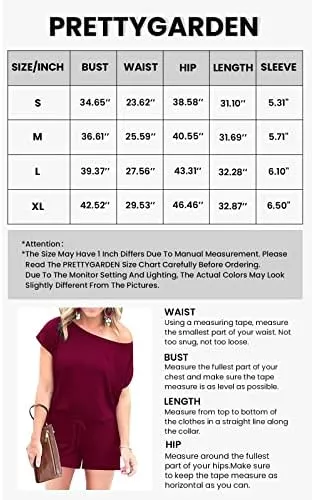 PRETTYGARDEN Women's Summer Casual Off Shoulder Rompers Short Sleeve Loose - Travel With Glen