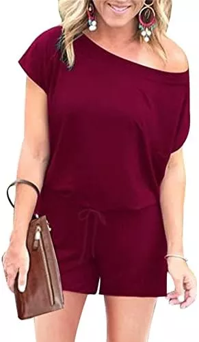 PRETTYGARDEN Women's Summer Casual Off Shoulder Rompers Short Sleeve Loose - Travel With Glen Travel-friendly clothing