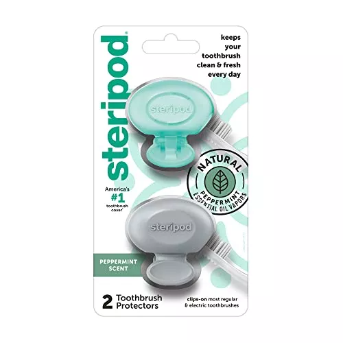 Steripod Clip-On Toothbrush Protector with Peppermint Essential Oils, Keeps Toothbrush - Travel With Glen Travel accessories