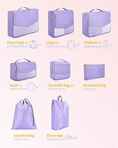 BAGSMART Packing Cubes for Suitcase, 8 Set Travel Packing Organizers - Travel With Glen