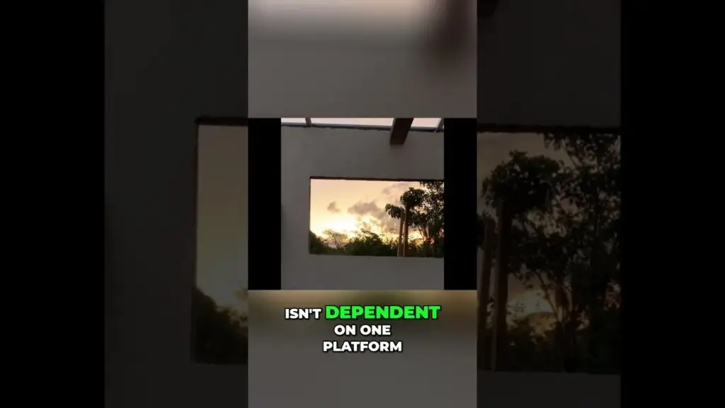 Meme collage showing a sunset through a square window in a white wall; caption reads 'ISN'T DEPENDENT ON ONE PLATFORM' with 'DEPENDENT' in green.