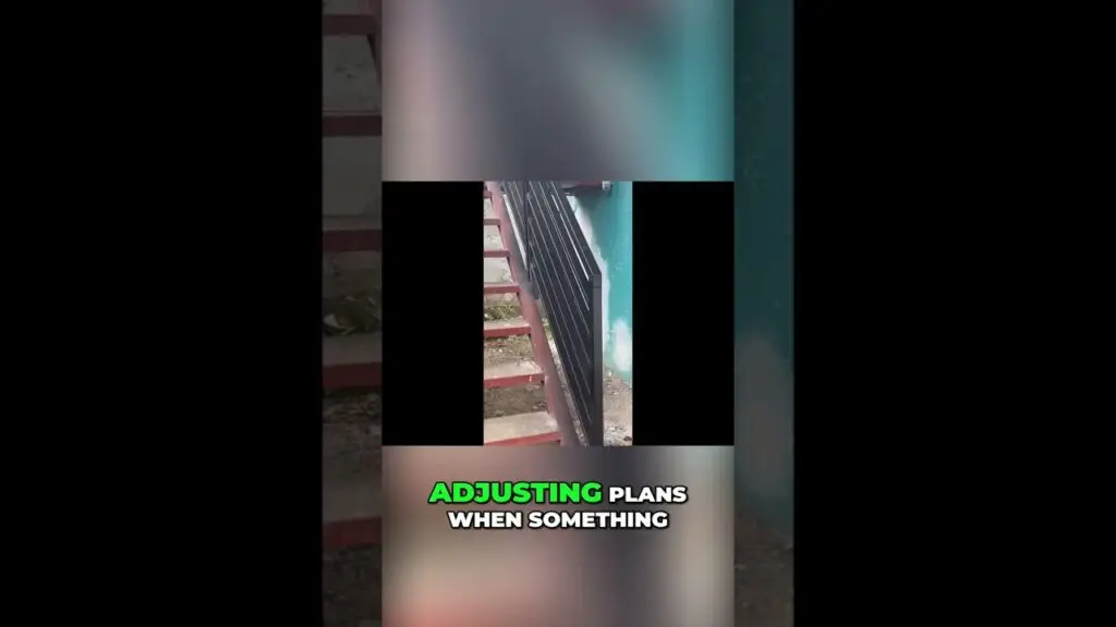 Video thumbnail showing a metal railing along a staircase, with blurred colorful background and bold text reading 'ADJUSTING PLANS WHEN SOMETHING' to suggest a message about adapting plans.