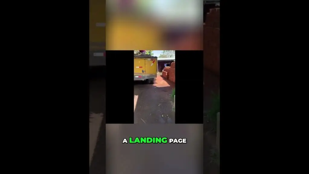 Video thumbnail: a yellow truck in a dirt alley beside a brick wall, with bold green text 'A LANDING PAGE' at the bottom.