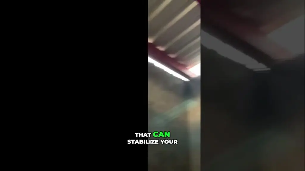 Vertical video frame with a blurry interior scene and text overlay: 'THAT CAN STABILIZE YOUR' (green 'CAN').