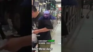 Man in a grocery store aisle inspecting items, with bold caption 'COCONUT COST WHERE YOU LIVE' at the bottom of the frame.